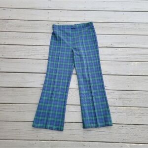 Vintage 90s y2k Dark Watch Plaid Blue Green High Rise Wide Leg Pants 36/29 36x29